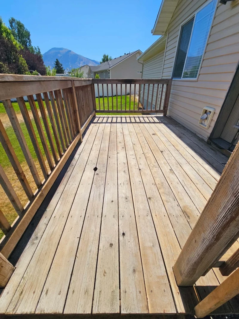 Deck floor sanded back to bright bare wood and ready for stain
